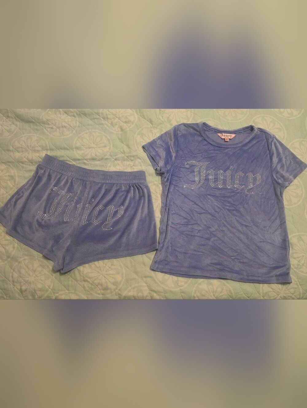 Juicy Couture 2 Piece Lounge Sleepwear Set Soft Velour Plum Color Sparkly Bling